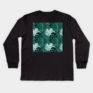 Monstera Pattern - Teal Kids Long Sleeve T-Shirt